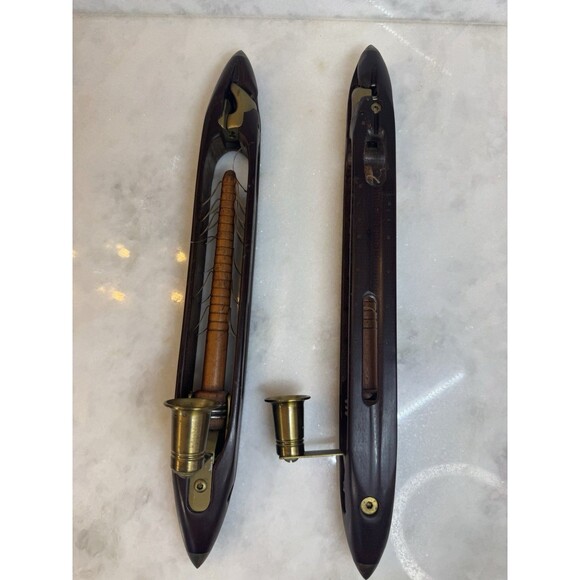 Vintage Draper Tru-Mold Wood Industrial Weaving Shuttle Candle Sconce Set - Picture 2 of 11